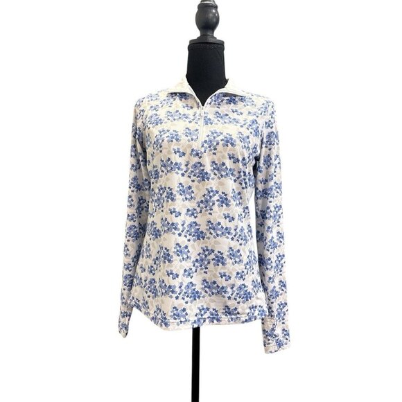 Straight Down Tops - Straight Down Women Ava Quarter Zip Size XS Blue Floral